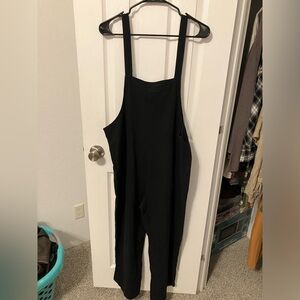 Cotton Linen black slouchy overalls